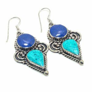 Tibetan Turquoise, Lapis Gemstone Handmade Nepali Jewelry Earrings Size …